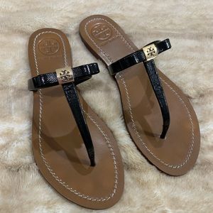 Tory Burch Black Patent Leather Leighanne Sandals